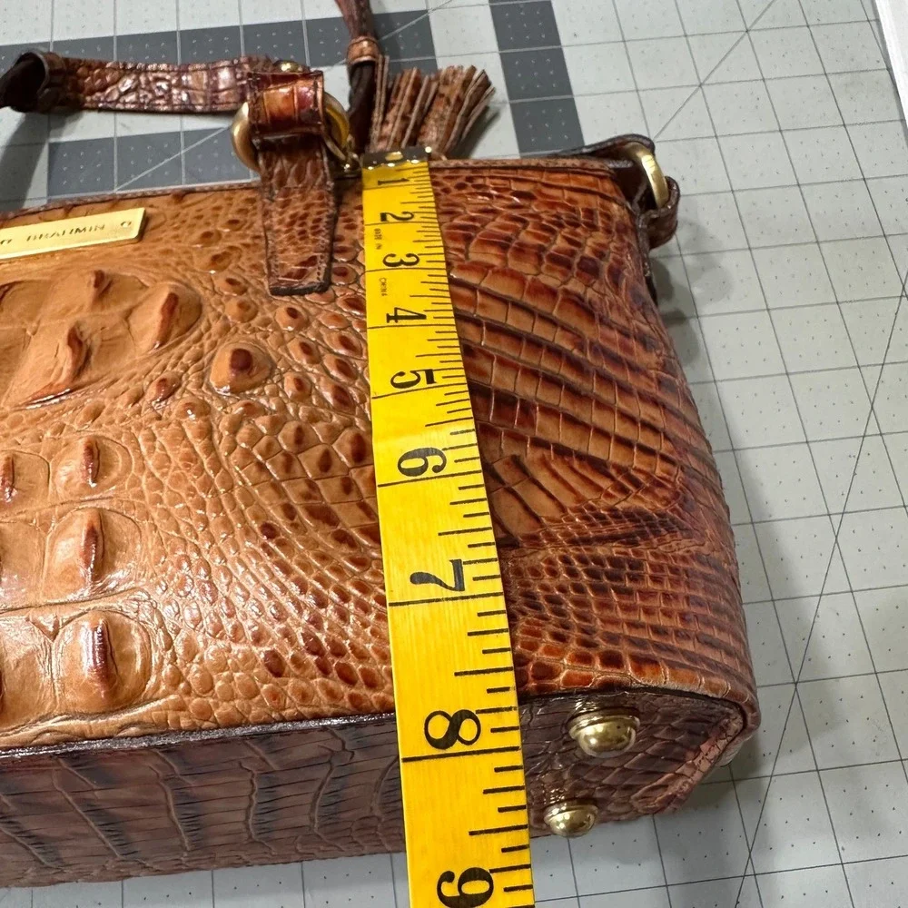Brahmin Mini Asher Satchel Bag Pecan Melbourne Croc‎ Embossed Leather Crossbody